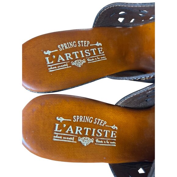 L'Artiste Spring Step Zoe Size 40 /9 Mules Sandals Platforms Laser Cut New Brown - Picture 6 of 13